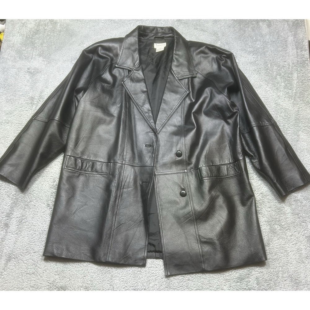 Vintage Tribeca Studios Genuine Leather Jacket Womens 1XL Black *LOOSE‎ BUTTONS